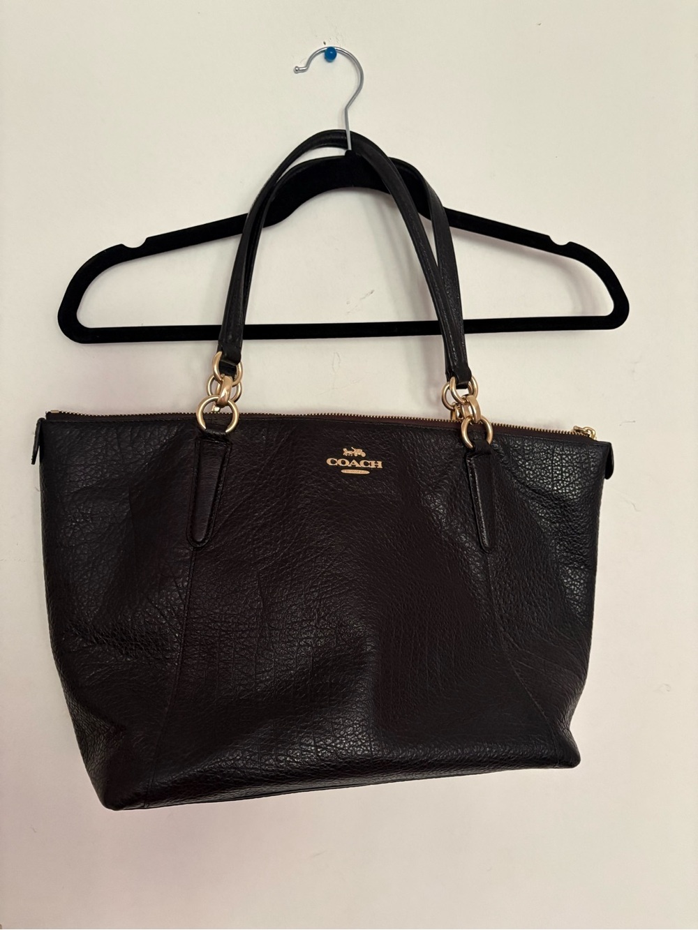 Coach Black Leather Tote with Gold-Tone Accents - Picture 3 of 3